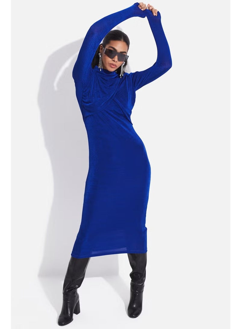 JUNE Women's Body-Smoothing Drape Detailed High Neck Midi Dress - Image 1